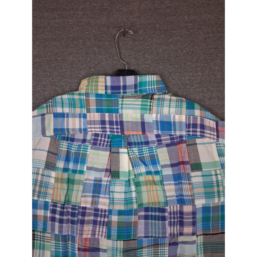 Lands End Mens Shirt 2XLT Blue Multi Patchwork Plaid Coastal Resort 100% Cotton - Picture 8 of 8